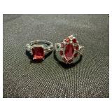 Red Stone Ring Lot 2 Pc Silver Tone 925 Marked Sterling One See Photos
