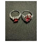 Red Stone Ring Lot 2 Pc Silver Tone 925 Marked Sterling One See Photos