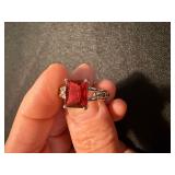 Red Stone Ring Lot 2 Pc Silver Tone 925 Marked Sterling One See Photos