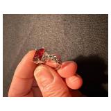 Red Stone Ring Lot 2 Pc Silver Tone 925 Marked Sterling One See Photos