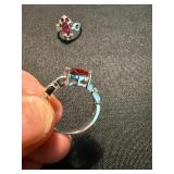 Red Stone Ring Lot 2 Pc Silver Tone 925 Marked Sterling One See Photos