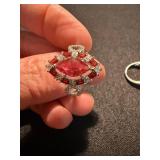 Red Stone Ring Lot 2 Pc Silver Tone 925 Marked Sterling One See Photos
