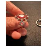 Red Stone Ring Lot 2 Pc Silver Tone 925 Marked Sterling One See Photos