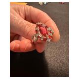 Red Stone Ring Lot 2 Pc Silver Tone 925 Marked Sterling One See Photos