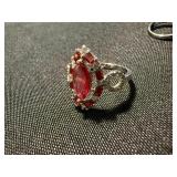 Red Stone Ring Lot 2 Pc Silver Tone 925 Marked Sterling One See Photos