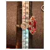 Red Stone Ring Lot 2 Pc Silver Tone 925 Marked Sterling One See Photos