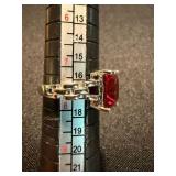 Red Stone Ring Lot 2 Pc Silver Tone 925 Marked Sterling One See Photos