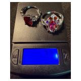 Red Stone Ring Lot 2 Pc Silver Tone 925 Marked Sterling One See Photos