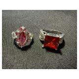 Silver Tone Statement Ring Lot Red Pink Rhinestone Cocktail Jewelry