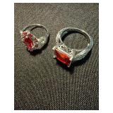 Silver Tone Statement Ring Lot Red Pink Rhinestone Cocktail Jewelry