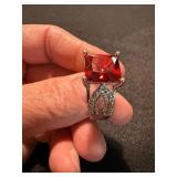 Silver Tone Statement Ring Lot Red Pink Rhinestone Cocktail Jewelry