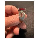 Silver Tone Statement Ring Lot Red Pink Rhinestone Cocktail Jewelry