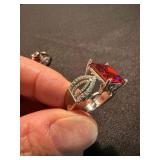 Silver Tone Statement Ring Lot Red Pink Rhinestone Cocktail Jewelry