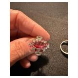 Silver Tone Statement Ring Lot Red Pink Rhinestone Cocktail Jewelry