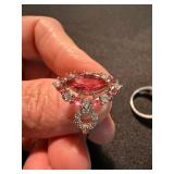 Silver Tone Statement Ring Lot Red Pink Rhinestone Cocktail Jewelry