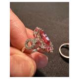 Silver Tone Statement Ring Lot Red Pink Rhinestone Cocktail Jewelry