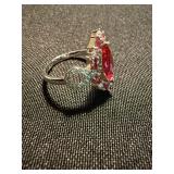 Silver Tone Statement Ring Lot Red Pink Rhinestone Cocktail Jewelry