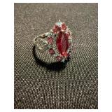 Silver Tone Statement Ring Lot Red Pink Rhinestone Cocktail Jewelry