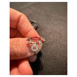 Lot of 2 Red Pink Statement Fashion Rings Silver Tone Size 6 Plus
