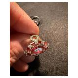 Lot of 2 Red Pink Statement Fashion Rings Silver Tone Size 6 Plus