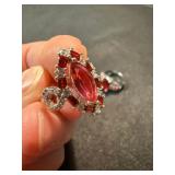 Lot of 2 Red Pink Statement Fashion Rings Silver Tone Size 6 Plus