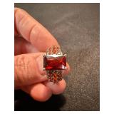 Lot of 2 Red Pink Statement Fashion Rings Silver Tone Size 6 Plus