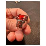 Lot of 2 Red Pink Statement Fashion Rings Silver Tone Size 6 Plus