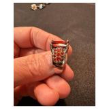 Lot of 2 Red Pink Statement Fashion Rings Silver Tone Size 6 Plus