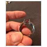Lot of 2 Red Pink Statement Fashion Rings Silver Tone Size 6 Plus