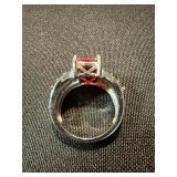 Lot of 2 Red Pink Statement Fashion Rings Silver Tone Size 6 Plus