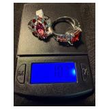 Lot of 2 Red Pink Statement Fashion Rings Silver Tone Size 6 Plus