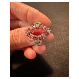 Silver Tone Red Stone Fashion Rings Pair Statement Costume Jewelry