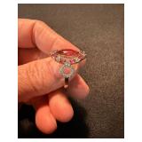 Silver Tone Red Stone Fashion Rings Pair Statement Costume Jewelry