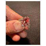 Silver Tone Red Stone Fashion Rings Pair Statement Costume Jewelry