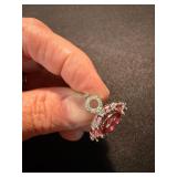 Silver Tone Red Stone Fashion Rings Pair Statement Costume Jewelry