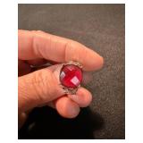 Silver Tone Red Stone Fashion Rings Pair Statement Costume Jewelry