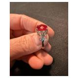 Silver Tone Red Stone Fashion Rings Pair Statement Costume Jewelry