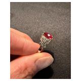 Silver Tone Red Stone Fashion Rings Pair Statement Costume Jewelry