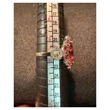 Silver Tone Red Stone Fashion Rings Pair Statement Costume Jewelry
