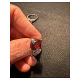 Sterling Silver Red Stone Ring Lot 2 Pc Square Halo Style See Photos