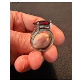 Sterling Silver Red Stone Ring Lot 2 Pc Square Halo Style See Photos