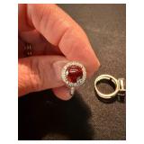 Sterling Silver Red Stone Ring Lot 2 Pc Square Halo Style See Photos