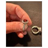Sterling Silver Red Stone Ring Lot 2 Pc Square Halo Style See Photos