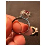 Sterling Silver Red Stone Ring Lot 2 Pc Square Halo Style See Photos