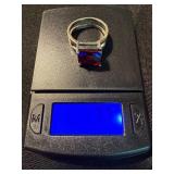 Sterling Silver Red Stone Ring Lot 2 Pc Square Halo Style See Photos