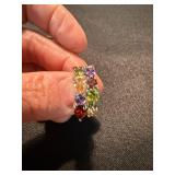 Sterling 925 Multicolor Gem Ring & Amber Tone Statement Ring Lot