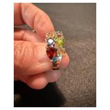 Sterling 925 Multicolor Gem Ring & Amber Tone Statement Ring Lot