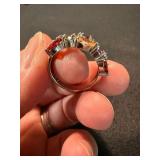 Sterling 925 Multicolor Gem Ring & Amber Tone Statement Ring Lot