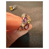 Sterling 925 Multicolor Gem Ring & Amber Tone Statement Ring Lot