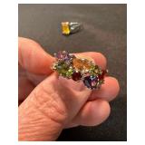 Sterling 925 Multicolor Gem Ring & Amber Tone Statement Ring Lot